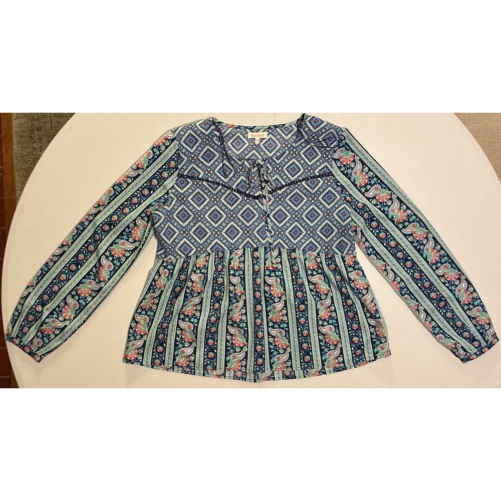 Peplum Blouse Aztec Paisley Boho Renaissance Fair Festival Top Blue Womens M
